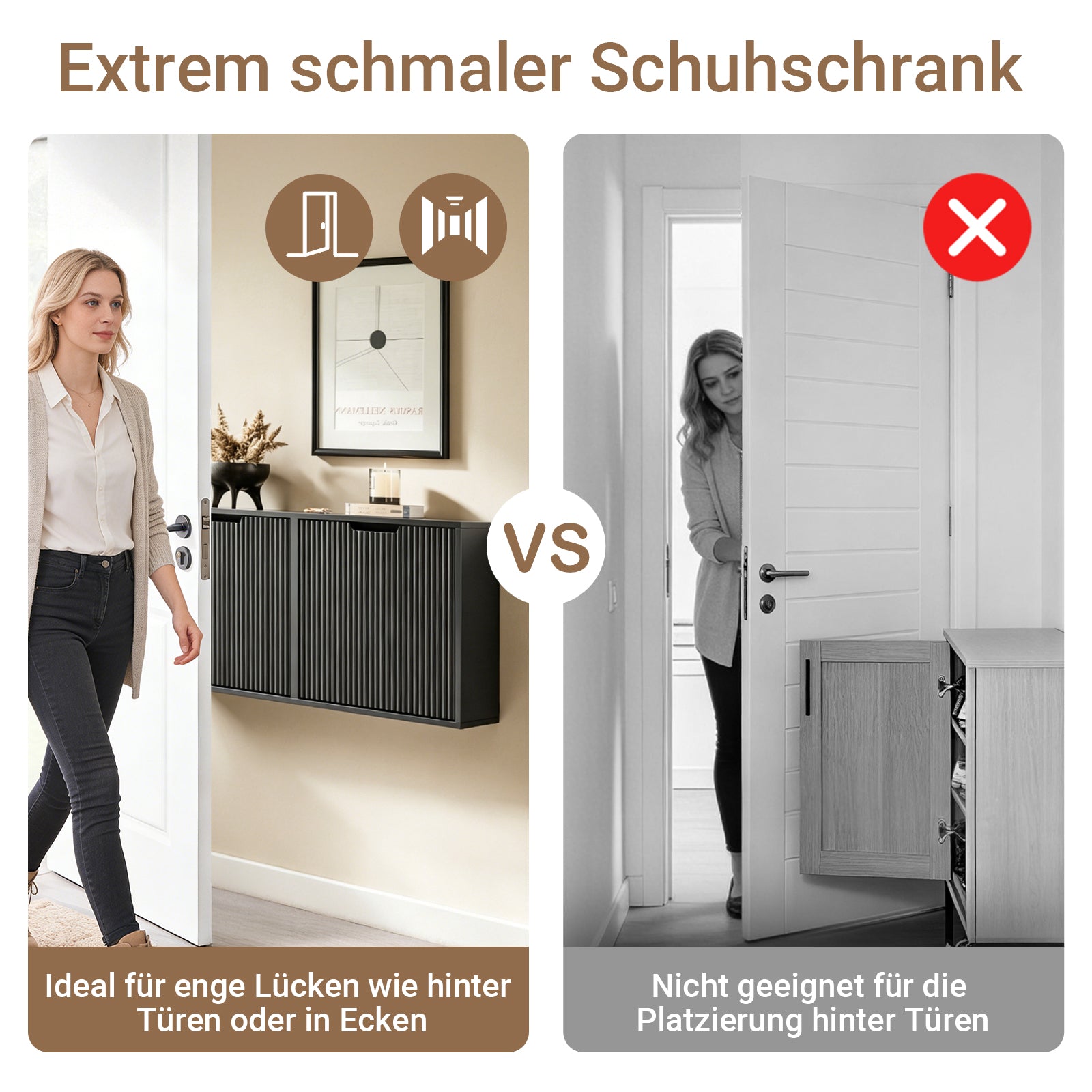 SoBuy | Schuhschrank Schmal Wandmontage | 2-Wege Montage | 19cm Tiefe | Schwarz | FSR204-SCH