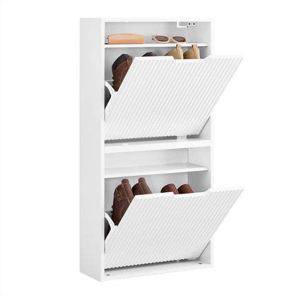 SoBuy | Schuhschrank Schmal | Wandmontage |  2-Wege Montage & Anti-Kipp| 19cm Tiefe | Weiß | FSR204-W