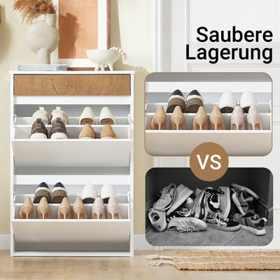 SoBuy | Meuble à chaussures avec 2 abattants et 1 tiroir | Armoire à chaussures | Étagère à chaussures | Blanc | FSR205-WN