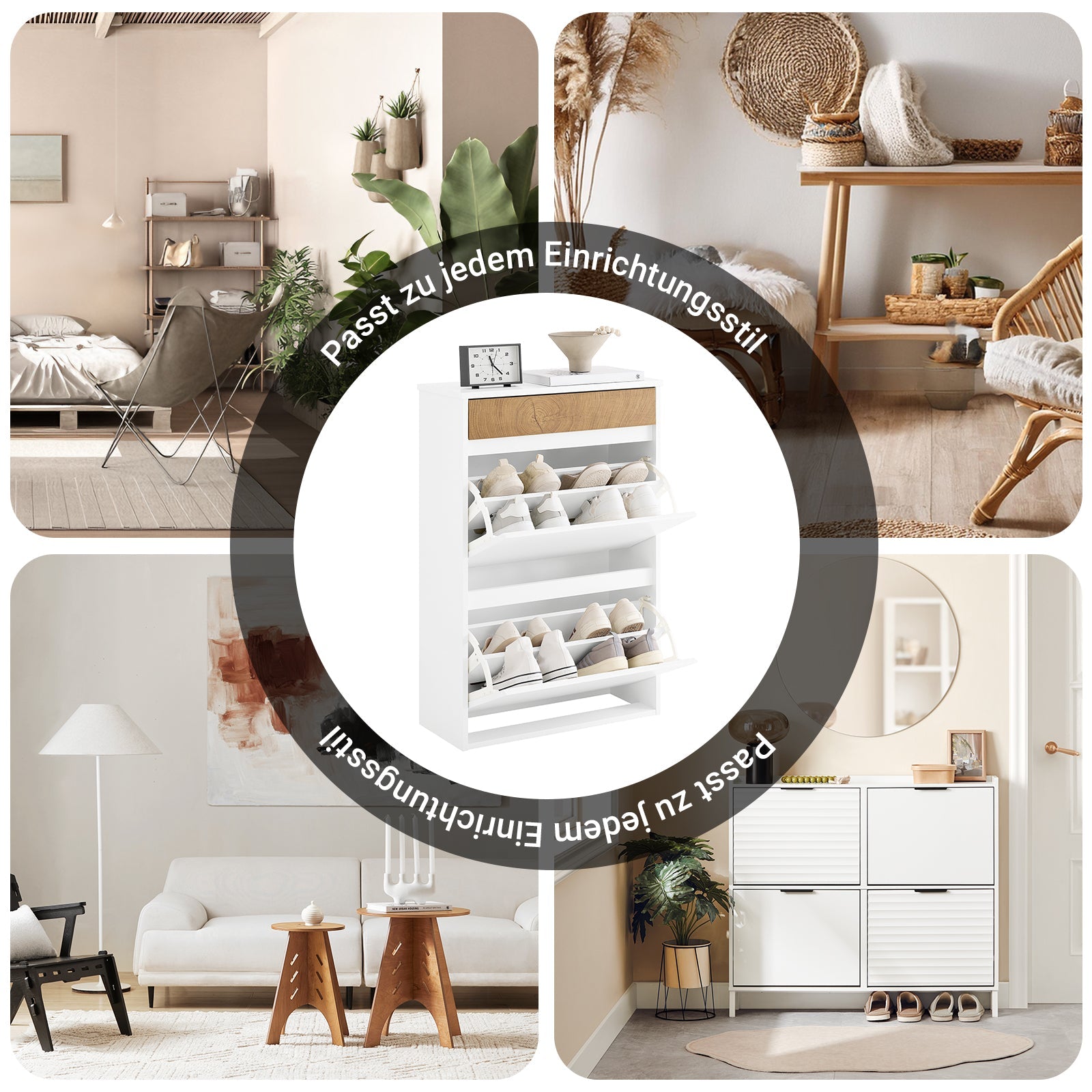 SoBuy | Meuble à chaussures avec 2 abattants et 1 tiroir | Armoire à chaussures | Étagère à chaussures | Blanc | FSR205-WN