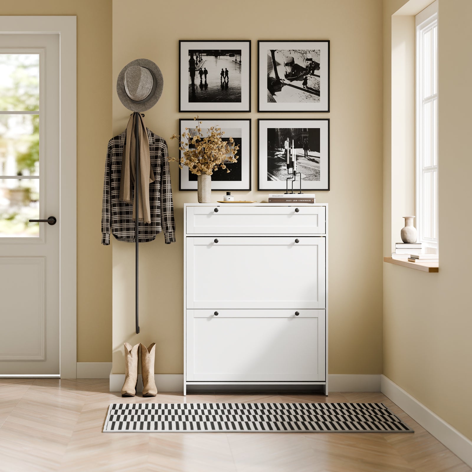 SoBuy | Meuble à chaussures étroit | avec 2 rabats | Blanc | FSR207-W 