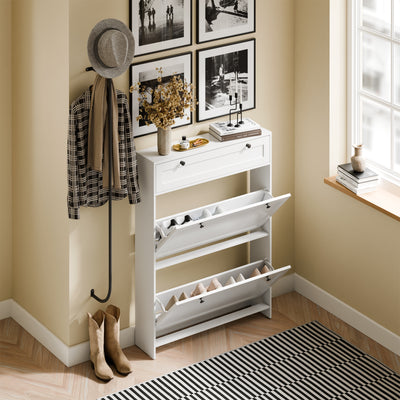 SoBuy | Meuble à chaussures étroit | avec 2 rabats | Blanc | FSR207-W 