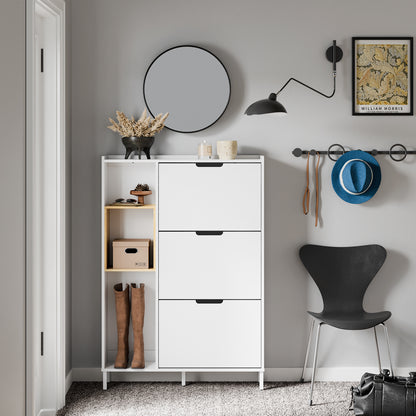 SoBuy | Schuhkipper | Schuhschrank Schmal Weiß | mit 3 Klappen | FSR209-WN