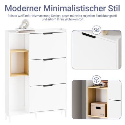 SoBuy | Meuble à chaussures | Meuble de rangement à chaussures étroit blanc | 3 portes | FSR209-WN 