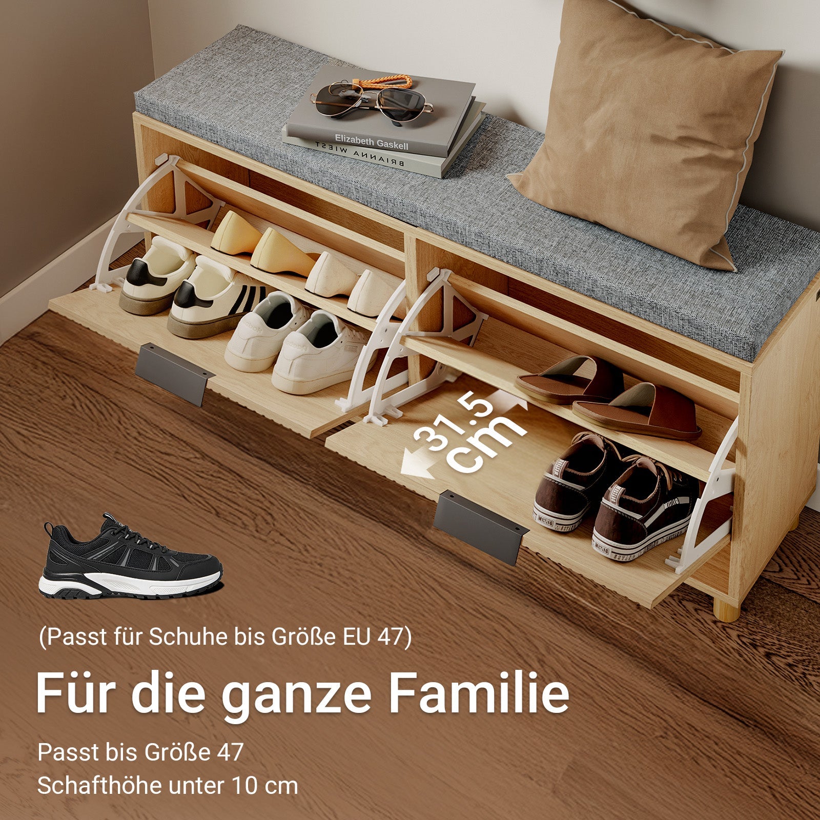 SoBuy Meuble à chaussures étroit avec assise pour grandes chaussures 100x24x50 cm FSR211-N