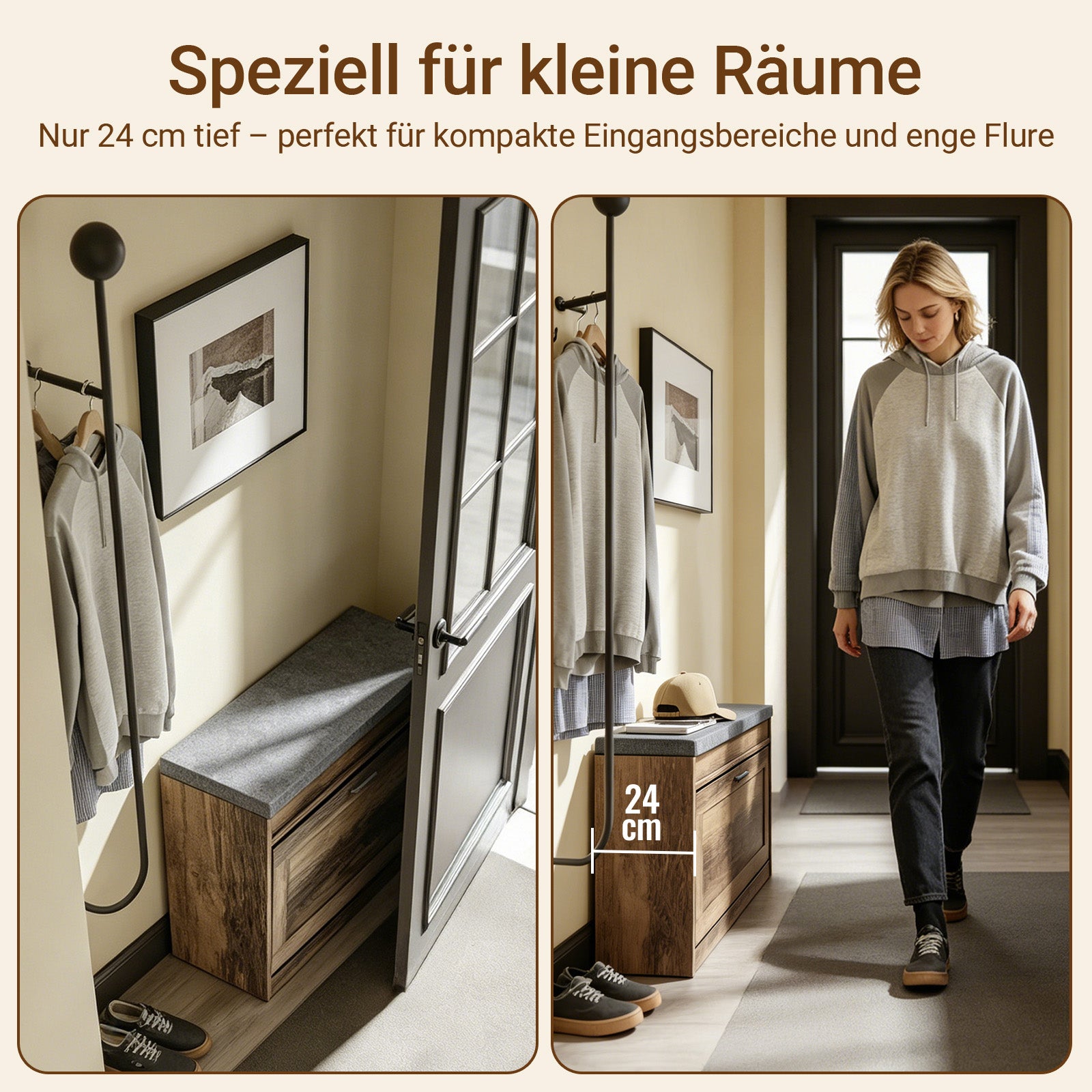SoBuy Schuhbank schmal 24cm mit Sitzfläche für große Schuhe bis EU 47 | FSR218-F