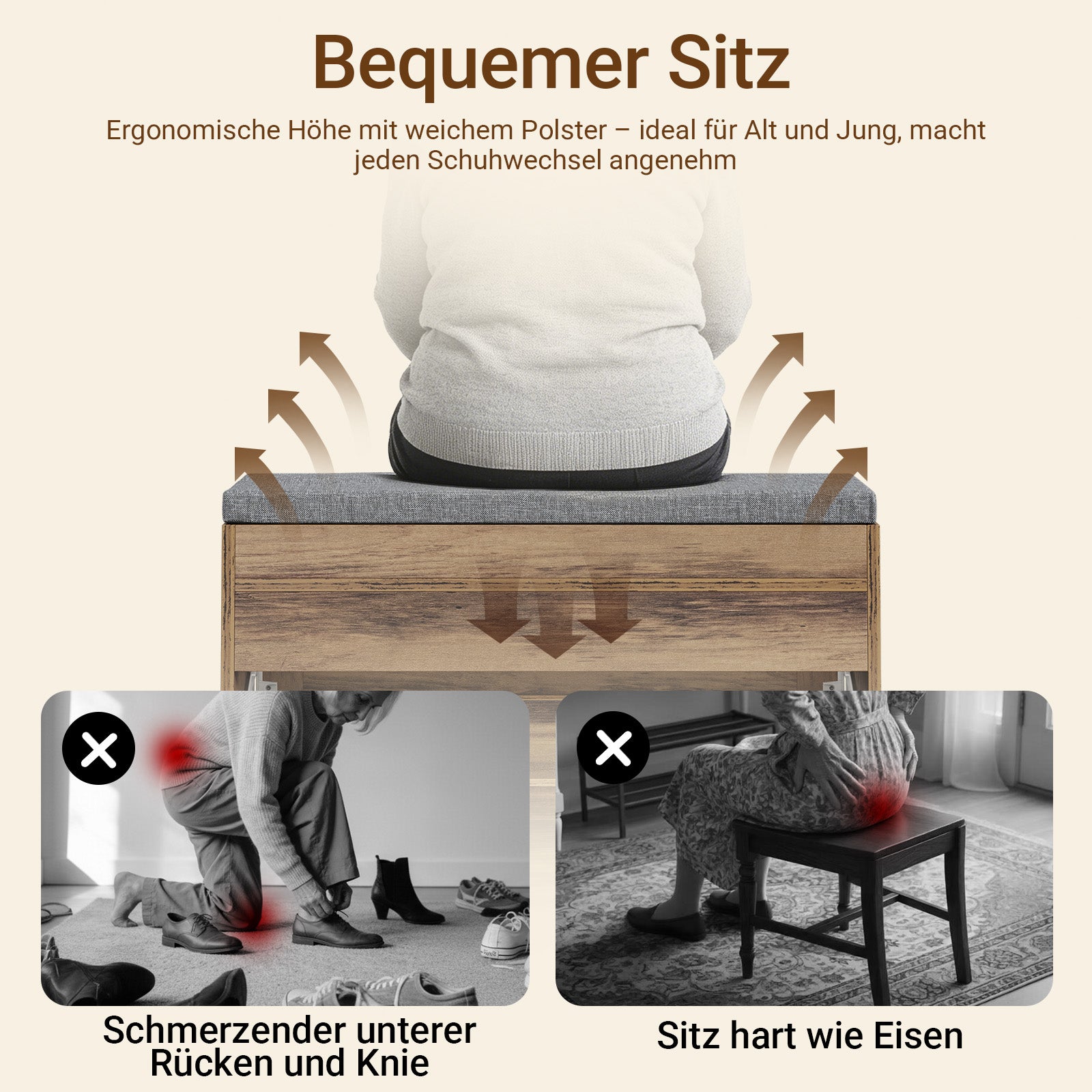 SoBuy Schuhbank schmal 24cm mit Sitzfläche für große Schuhe bis EU 47 | FSR218-F