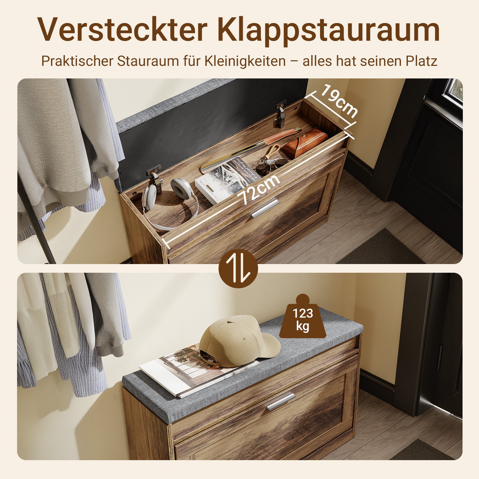 SoBuy Schuhbank schmal 24cm mit Sitzfläche für große Schuhe bis EU 47 | FSR218-F