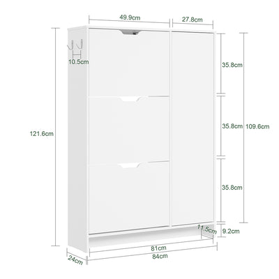 SoBuy Schuhschrank Weiß Klappschrank für 12 Paar Schuhe + 3 Seitenfächer FSR220-W