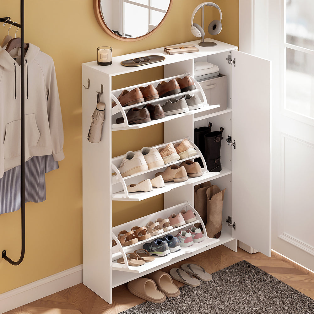 SoBuy Schuhschrank Weiß Klappschrank für 12 Paar Schuhe + 3 Seitenfächer FSR220-W
