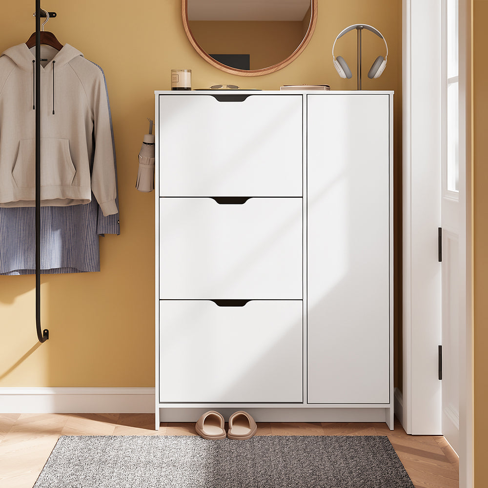 SoBuy Schuhschrank Weiß Klappschrank für 12 Paar Schuhe + 3 Seitenfächer FSR220-W