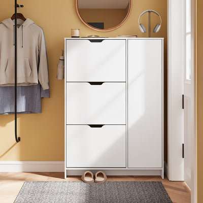 SoBuy Schuhschrank Weiß Klappschrank für 12 Paar Schuhe + 3 Seitenfächer FSR220-W