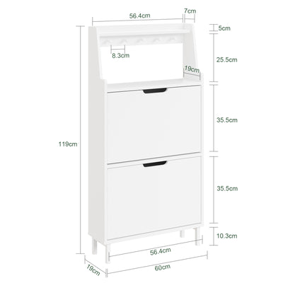 SoBuy Schuhschrank Weiß 2 Türen mit Haken und offener Oberseite 60x19x119 cm FSR221-W