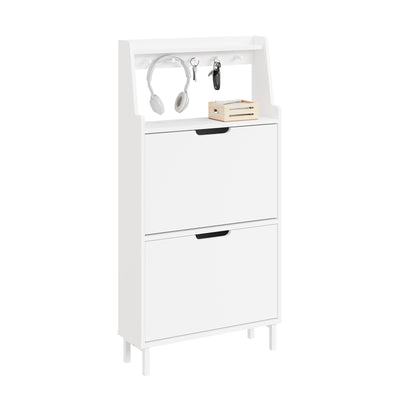SoBuy Schuhschrank Weiß 2 Türen mit Haken und offener Oberseite 60x19x119 cm FSR221-W