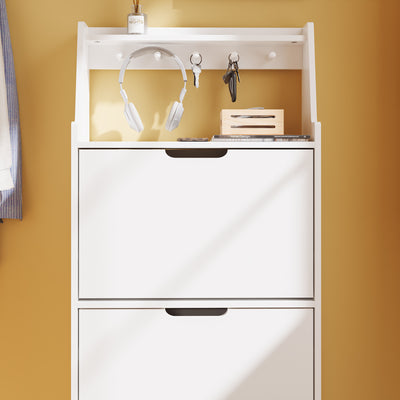 SoBuy Schuhschrank Weiß 2 Türen mit Haken und offener Oberseite 60x19x119 cm FSR221-W