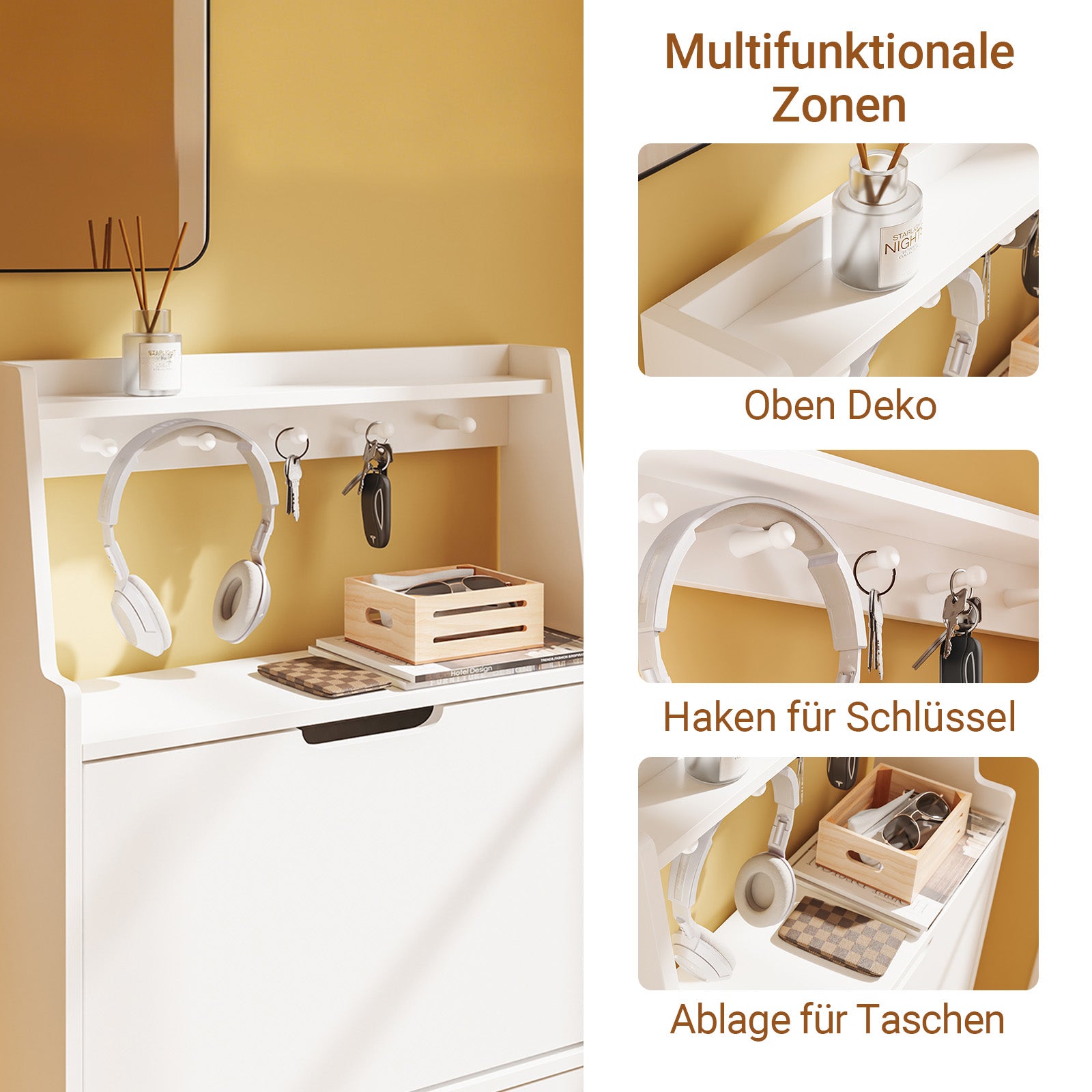 SoBuy Schuhschrank Weiß 2 Türen mit Haken und offener Oberseite 60x19x119 cm FSR221-W