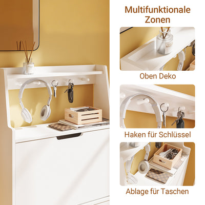 SoBuy Schuhschrank Weiß 2 Türen mit Haken und offener Oberseite 60x19x119 cm FSR221-W