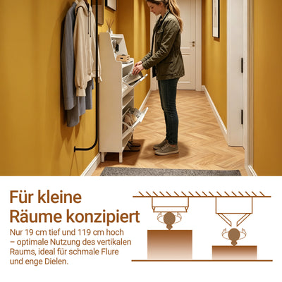 SoBuy Schuhschrank Weiß 2 Türen mit Haken und offener Oberseite 60x19x119 cm FSR221-W
