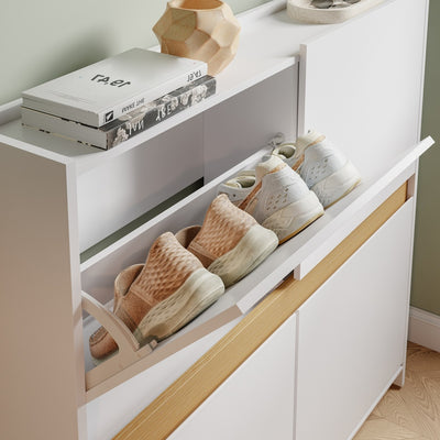 SoBuy | Schuhkipper schmal in Weiß mit 4 Klappfächern | FSR225-E-W