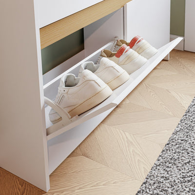 SoBuy | Schuhkipper schmal in Weiß mit 4 Klappfächern | FSR225-E-W