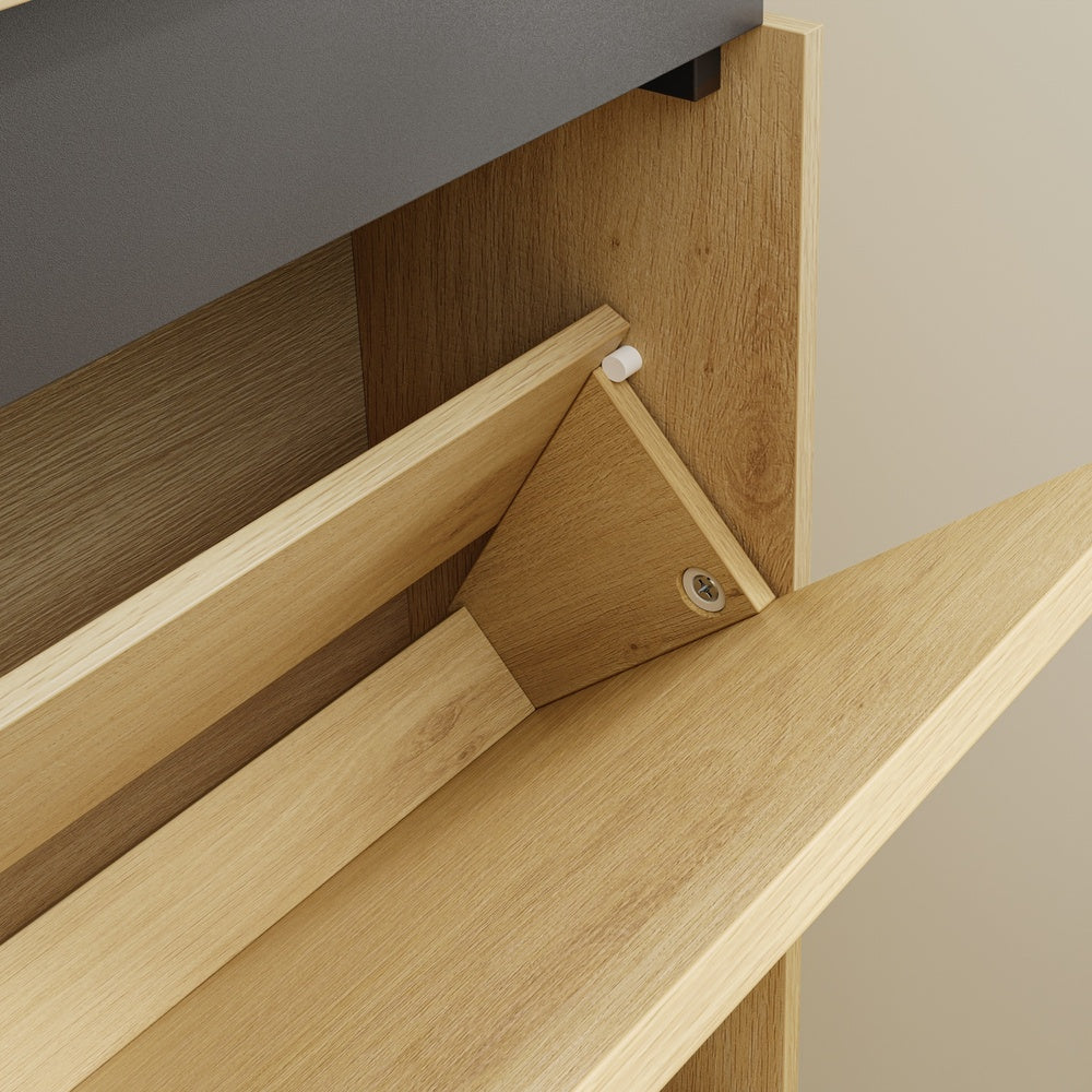 SoBuy | Schuhschrank schmal hoch mit 3 Klappen Natur | FSR226-E-N