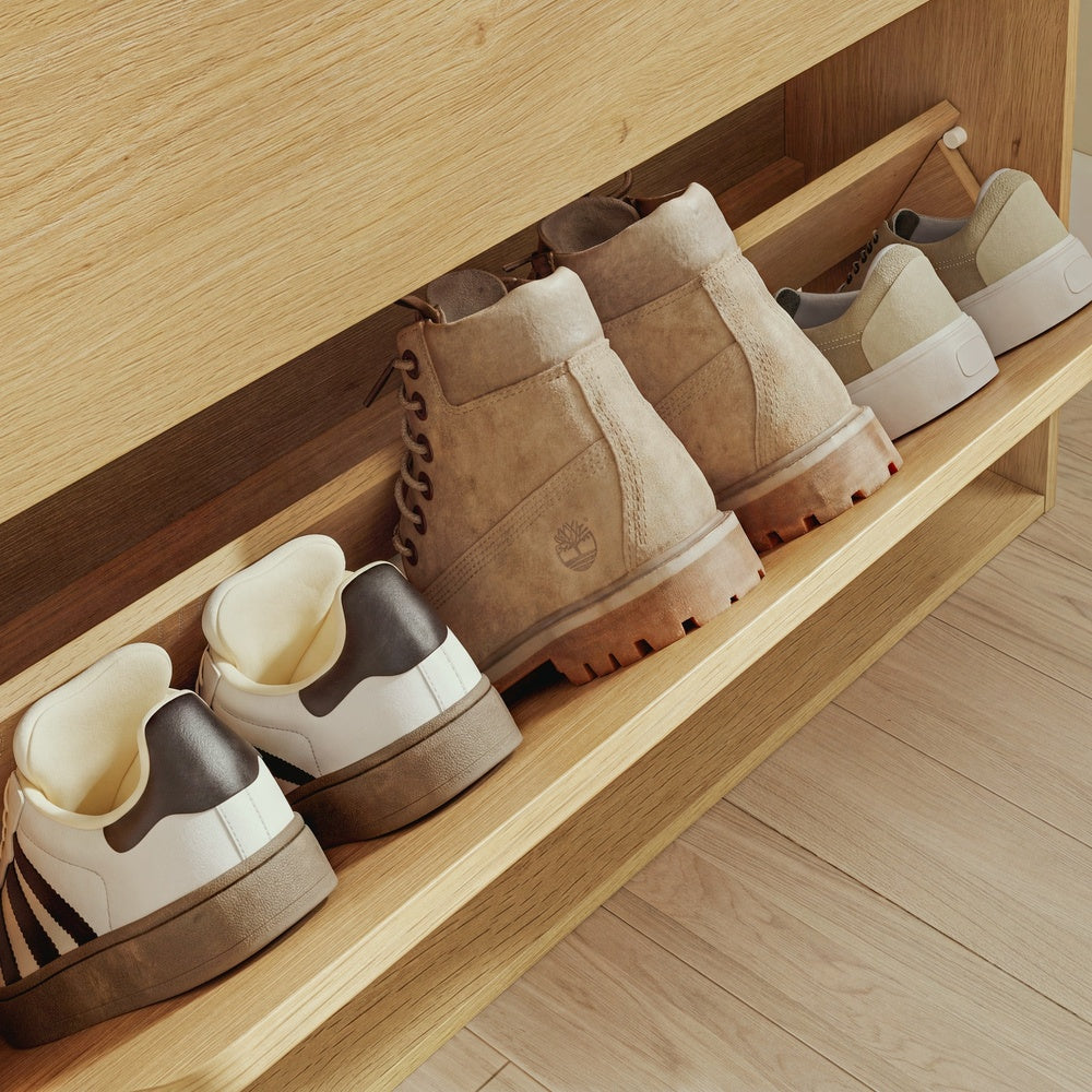 SoBuy | Schuhschrank schmal hoch mit 3 Klappen Natur | FSR226-E-N
