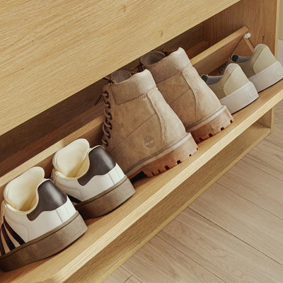 SoBuy | Schuhschrank schmal hoch mit 3 Klappen Natur | FSR226-E-N