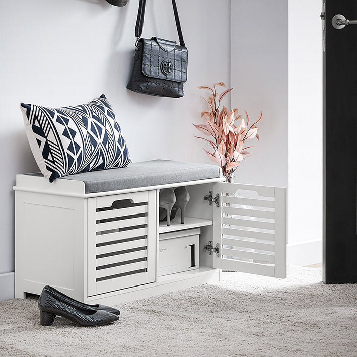SoBuy | Banc à chaussures avec assise | Coffre de rangement à 2 portes | Boîte à chaussures | Blanc | FSR23-II-W 
