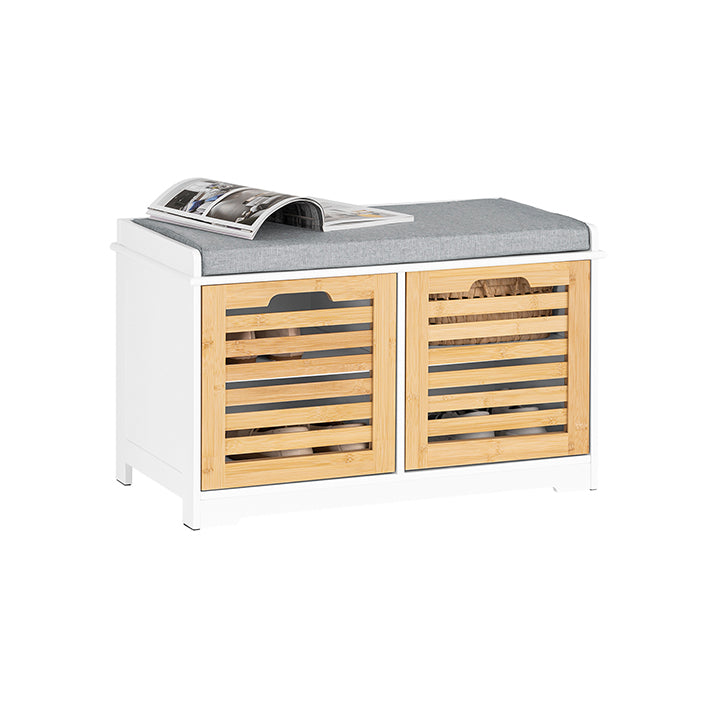 SoBuy | Scarpiera con sedile | Panca contenitore con 2 ante | Cassapanca portadocumenti | Bianco-Naturale | FSR23-II-WN