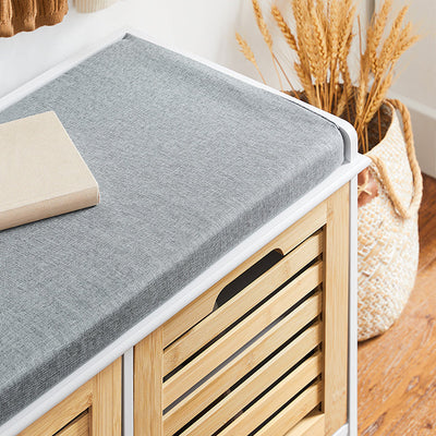 SoBuy | Scarpiera con sedile | Panca contenitore con 2 ante | Cassapanca portadocumenti | Bianco-Naturale | FSR23-II-WN