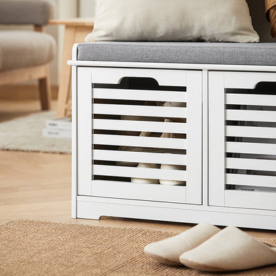 SoBuy | Banc à chaussures avec coussin d'assise | Meuble de rangement chaussures | Commode de siège Blanc | FSR23-K-W