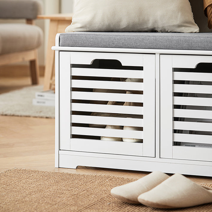 SoBuy | Banc à chaussures avec coussin d'assise | Meuble de rangement chaussures | Commode de siège Blanc | FSR23-K-W