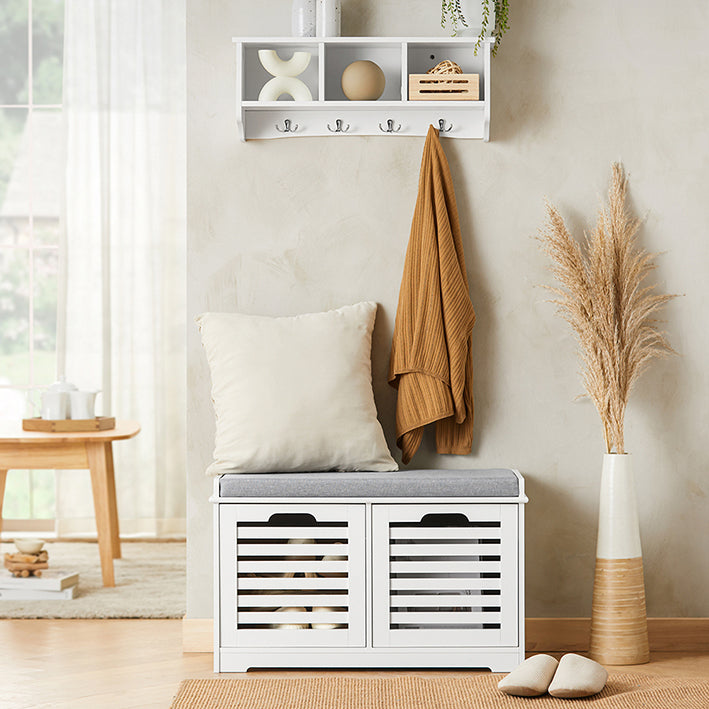 SoBuy | Scarpiera con cuscino | Cassapanca portatutto | Comodino con seduta bianco | FSR23-K-W