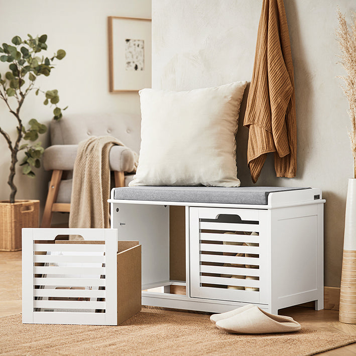 SoBuy | Scarpiera con cuscino | Cassapanca portatutto | Comodino con seduta bianco | FSR23-K-W