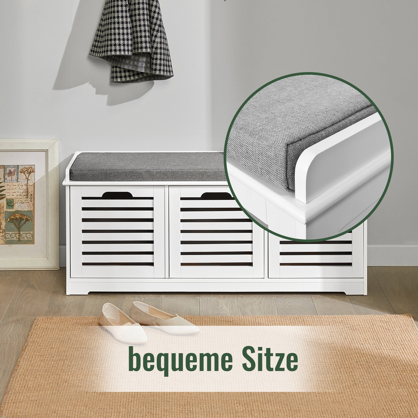 SoBuy | Schuhbank mit Sitzkissen | Schuhtruhe | Sitzkommode Weiß | FSR23-W