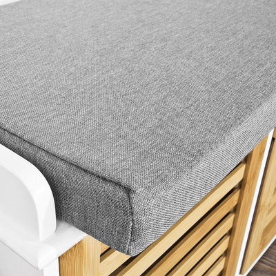 SoBuy | Panca con cuscino | Scarpiera in bambù | Cassapanca bianca | FSR23-WN