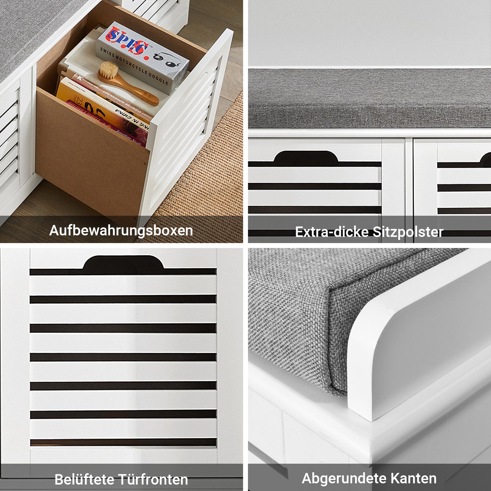 SoBuy | Schuhbank mit Sitzkissen | Schuhtruhe | Sitzkommode Weiß | FSR23-W