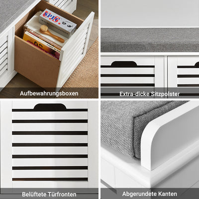 SoBuy | Banc à chaussures avec coussin d'assise | Coffre à chaussures | Banc de rangement blanc | FSR23-W