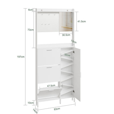 SoBuy | Schuhschrank schmal hoch Weiß mit Spiegel und 6 Haken | FSR233-W