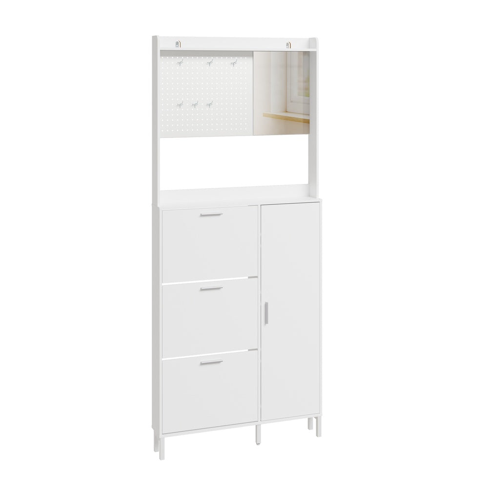 SoBuy | Schuhschrank schmal hoch Weiß mit Spiegel und 6 Haken | FSR233-W