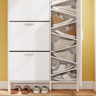 SoBuy | Schuhschrank schmal hoch Weiß mit Spiegel und 6 Haken | FSR233-W