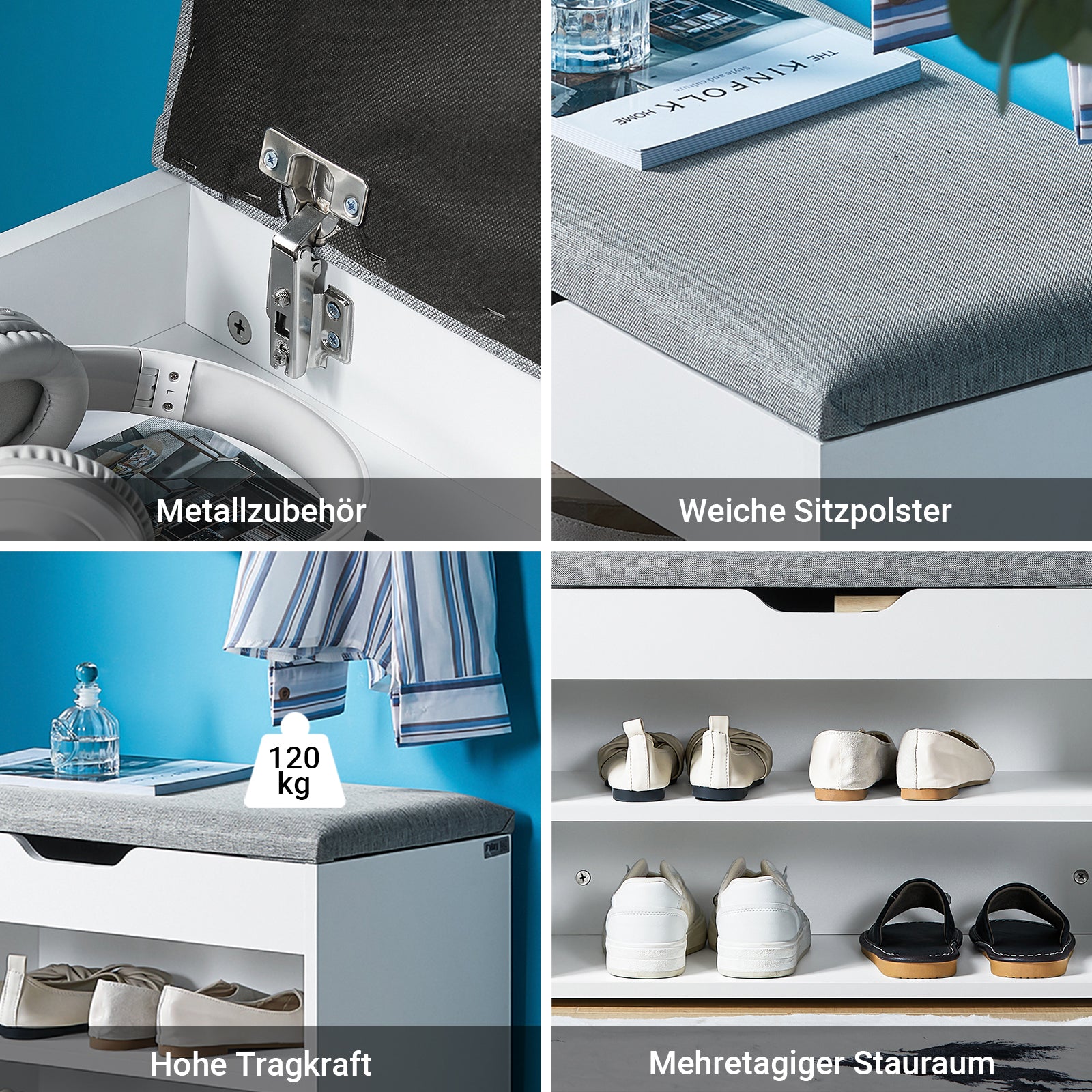 SoBuy | Schuhbank mit Sitzfläche | Schuhregal | Schuhschrank Hellgrau | FSR25-HG