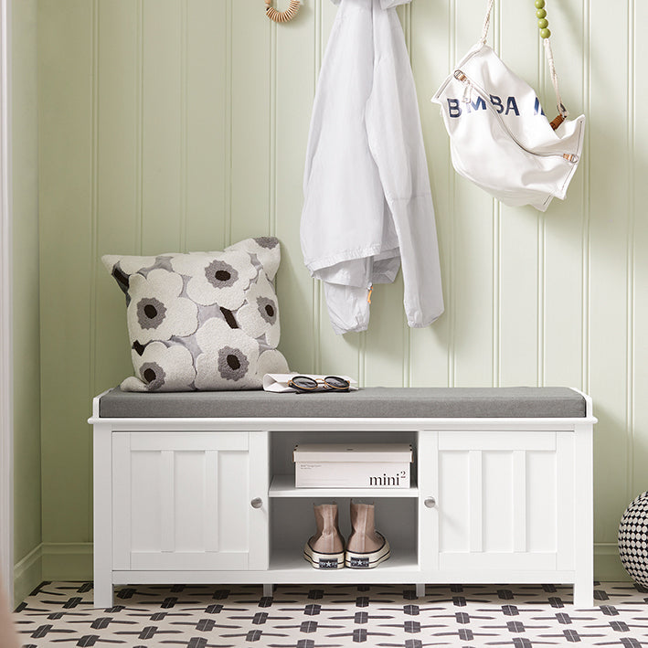 SoBuy | Panca da Ingresso con Cuscino | Scarpiera con Sedile Bianco | FSR35-W