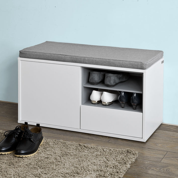SoBuy | Panca da Ingresso | Scarpiera con Cuscino | Mobile Scarpiera con Sedile Bianco | FSR37-W