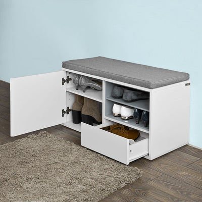 SoBuy | Panca da Ingresso | Scarpiera con Cuscino | Mobile Scarpiera con Sedile Bianco | FSR37-W