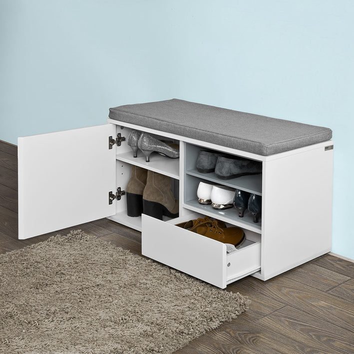 SoBuy | Panca da Ingresso | Scarpiera con Cuscino | Mobile Scarpiera con Sedile Bianco | FSR37-W