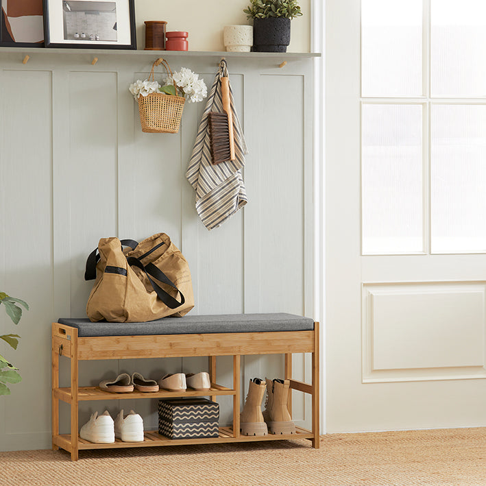 SoBuy | Banc à chaussures | Banc avec étagère à chaussures | Largeur 90 cm, bambou | FSR47-N 