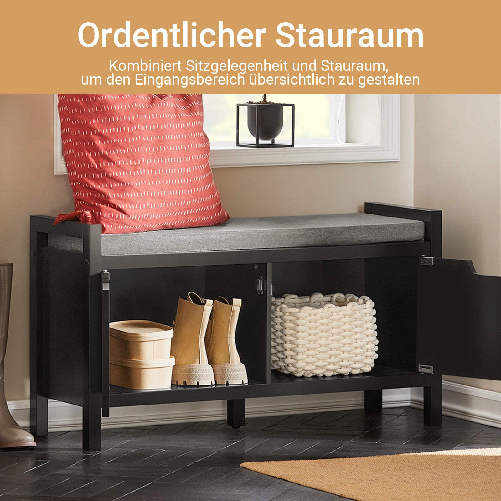 SoBuy | Coffre de rangement | Banc avec siège | Boîte à chaussures | Noir | FSR63-II-SCH