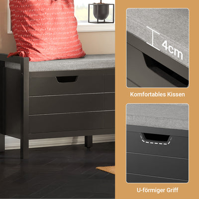 SoBuy | Coffre de rangement | Banc avec siège | Boîte à chaussures | Noir | FSR63-II-SCH