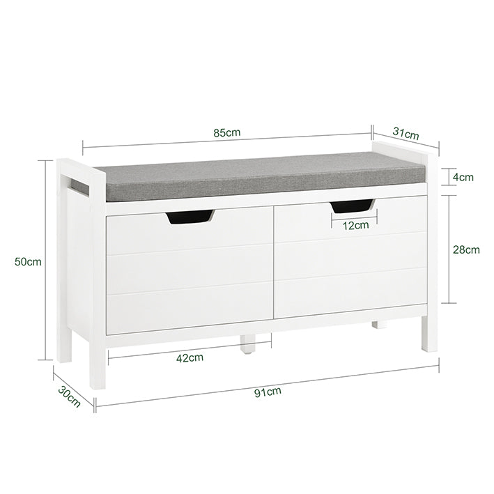 SoBuy | Coffre de rangement | Banc avec siège | Coffre à chaussures | Meuble à chaussures | Blanc | FSR63-II-W 